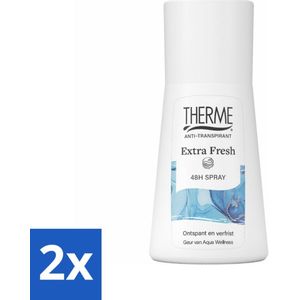 2 x Therme - Extra Fresh 48H Spray - Anti-transpirant - Beschermend - 75ml - Anti-transpirant - Deodorant - 48 Uur Bescherming - Frisse Geur - Aqua Wellness