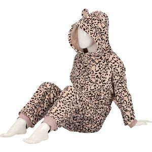 Zachte luipaard/cheetah print onesie voor kinderen roze maat 92/104 - Jumpsuit huispak met dierenprint