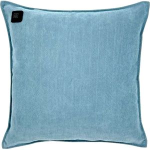 Warmpi® Draadloos Warmtekussen incl Warmpi® Powerbank (10.000mah) - Chenille Blauw - Elektrisch Verwarmd sierkussen heeft ook kabel van 3m voor opwarming via stopcontact of USB Poort - 3 standen - Afmeting 45x45cm - oplaadbaar infrarood kussen