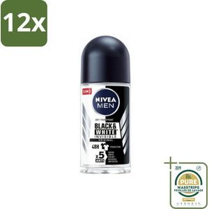 NIVEA MEN - Deodorant Roller - Invisible for Black & White - 50 ml - Voordeelverpakking - 12 stuks - Geur - Anti-vlekken