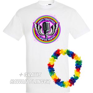 T-shirt Happy Together Flower Power | Love for all | Gay pride | Regenboog LHBTI | Wit | maat 5XL