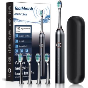 Elektrische Tandenborstel - Zwart - Sonic Elektrische Tandenborstel - Met 4 Borstelkoppen - 6 Standen - Slimme Timer