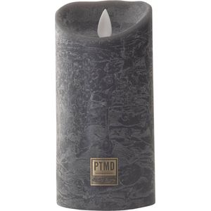 PTMD LED kaars Rustiek antraciet 7,5 x 7,5 x 15 cm - LED Light Candle rustic swiss grey moveable flame M