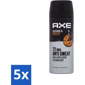 Axe - Deodorant Spray - 72hrs Anti Sweat - Leather & Cookies - 150 ml - Bulkverpakking - 5 stuks