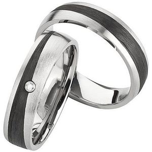 Carbon met titanium ringen diagonaal met 1 briljant