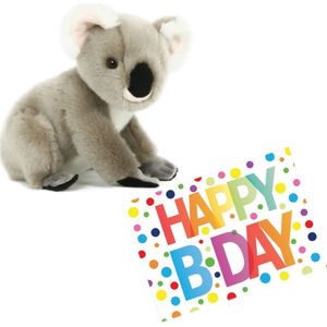 Pluche Knuffel Koala Beer 20 cm met A5-size Happy Birthday Wenskaart - Verjaardag Cadeau Setje