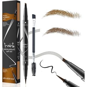 Allecto Plus - Wenkbrauwstift en kwast 2-in-1 - Donkerbruin - Waterbestendig - 4-tanden-punt - Veegvast - Microblading - Wenkbrauw