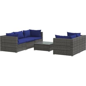 VidaXL 6-delige Loungeset met Kussens - Poly Rattan Grijs