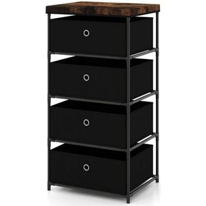 FURNIBELLA-Nachtkastje met Stoffen Lades en Metalen Frame – Bijzettafel en Opbergkast (Zwart)