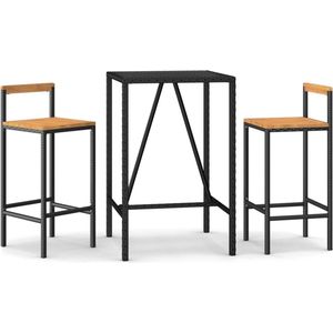 The Living Store 3-delige Tuinbarset poly rattan en massief acaciahout zwart - Tuinbarset - Bartafel - Barstoelen - Buitendecoratie - Buitenleven