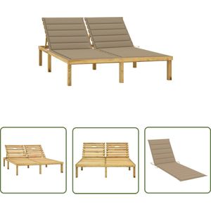 The Living Store Ligbed tweepersoons met kussens geïmpregneerd grenenhout - Loungebed - Tuinset - Buitendecoratie - Houttuinmeubilair - Relax Stoel