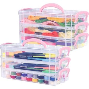 Handgrepen lichtroze opbergdoos - 2 sets van 3 dieren - stapelbare pennenorganizer - afneembare schrijfwaren organizer