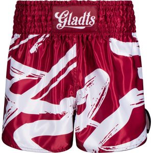 Gladts ""Gladion"" – Kickboksbroekje / Fightshort – Maat M – Heren & Dames – MMA & Boksen – Training & Wedstrijden – Bordeauxrood / Wit