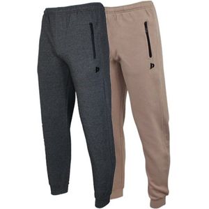 2-Pack Donnay - Joggingbroek met elastiek (Jack) - Sportbroek - Heren - Charcoal-marl/Taupe-grey (727) - maat XXL