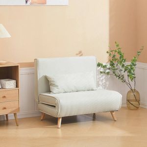 Pugsdrly Enkele slaapbank Slaapbank Opklapbare slaapbank Verstelbare rugleuning Ligbank Scandinavisch 25D schuimrubber Imitatielinnen Dennenhout Crèmewit 94 x 78 x 80 cm