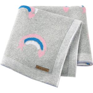 IL BAMBINI lichtgrijze babydeken met regenboog - 100% katoen extra zacht 100x80cm - Pluisvrije deken - babydekentjes voor wieg of ledikant - kraamcadeau