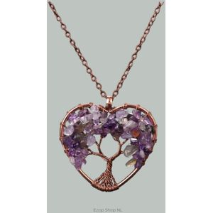 Amethist Mode Levensboom Hanger Ketting - Natuursteen Helende Kristal voor Vrouwen