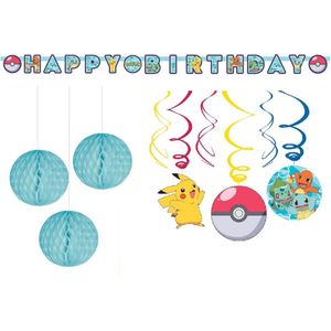 Amscan - Pokemon - Pokémon - Happy birthday slinger - Letterbanner - Swirl plofond decoratie - Honeycomb - Kinderfeest - Versiering - Verjaardag