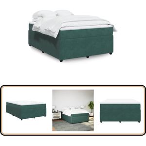 vidaXL Boxspring met matras fluweel donkergroen 140x200 cm