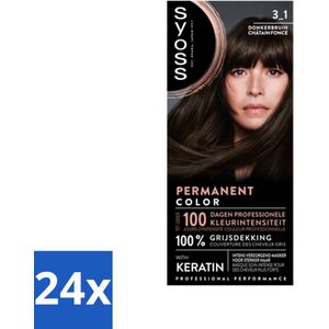 SYOSS - Permanent Coloration 3-1 - Haarverf - Permanente Haarkleuring - Donkerbruin - Grijsdekking - Voordeelverpakking - 24 stuks