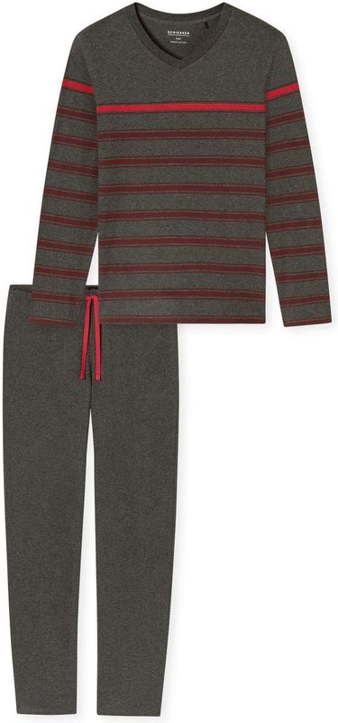 Schiesser - Casual Nightwear - Pyjama - Grijs - Lange Heren Pyjama met V-hals