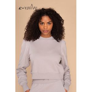 Sweater &C x REVIVE, met pofmouw, bio-katoen, EU gemaakt, kleur grijs, maat XS - incl. borduring op mouw ""ALL GOOD