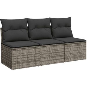 vidaXL - Tuinbank - 3-zits - met - kussens - poly - rattan - grijs