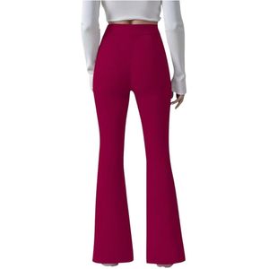 BREEZE Leggings - Fancy Dames Hoge Taille Uitlopende Yoga Broek - Stretch - Effen Kleur - Casual Broek - Polyester Spandex Mix - Machinewasbaar - Donkerrood - Maat XS