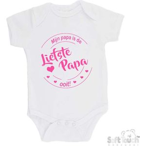 100% katoenen Romper ""Mijn papa is de liefste papa ooit!"" Vaderdag Unisex Katoen Wit/roze Maat 56/62