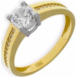 Gouden Damesring Solitaire Zirkonia 14 karaats