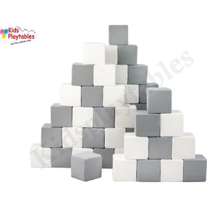 Zachte Soft Play Foam Blokken set 45 stuks wit-grijs | grote speelblokken | baby speelgoed | foamblokken | reuze bouwblokken | Soft play speelgoed | schuimblokken