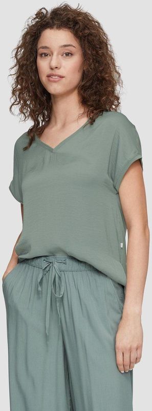 T-shirt - Loose Fit - V-hals - Materiaalmix