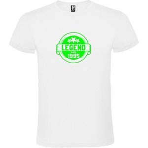 Wit T-Shirt met “Legend sinds 1995 “ Afbeelding Neon Groen Size M