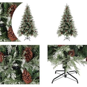 vidaXL Kerstboom met dennenappels 195 cm PVC en PE groen en wit - Kerstboom - Kerstbomen - Kunstkerstboom - Kunstkerstbomen