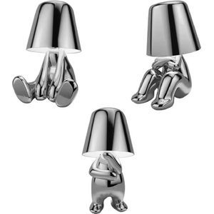 Luxus Draadloze Tafellamp Oplaadbaar Bins Brother - Zilver - Set van 3 - Decoratieve Tafellamp - Nachtlamp - Tafellamp slaapkamer - Bureaulamp - LED - Touch - Dimbaar - Draadloos - Op batterijen