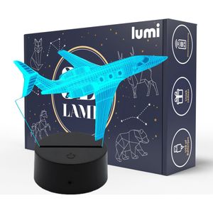Lumi 3D Lamp - 16 kleuren - Vliegtuig - Straaljager - LED Illusie - Bureaulamp - Nachtlampje - Sfeerlamp - Dimbaar - USB of Batterijen - Afstandsbediening - Cadeau voor jongens - Kinderen