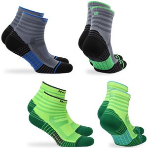 Norfolk - 4 Paar - Naadloos Anti Blaren Sportsokken met Zone Demping - Anti Bacterieel Wielrensokken - Snel Drogen Hardloopsokken - Sportsokken Dames Heren - Tennissokken - Zwart/Groen - 39-42 - Cheetah