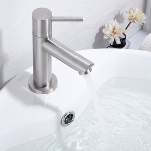 CECIPA max Wastafelkraan Zilver - Enkele koudwaterkraan - Badkamerkraan - Waterbesparend - inclusief aansluitingen
