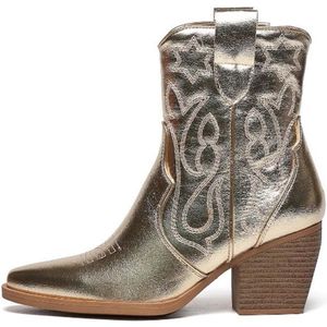 SmileFavorites® Dames Cowboylaarzen met Hak Kort - Goud - Imitatieleer - Maat 40