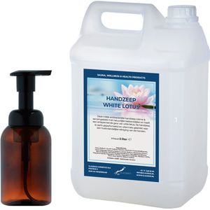 Zeepdispenser 300 ml amber bruin hervulbaar + 5 liter Handzeep White Lotus navulling