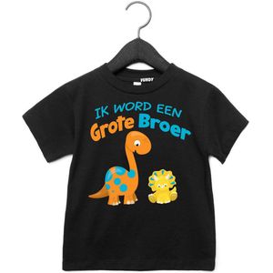 T-shirt kind Dino Ik word een Grote Broer | Kraamcadeau | Zwangerschap aankondiging | Zwart | maat 128
