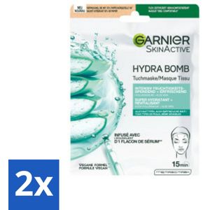 2 x Garnier - SkinActive - Hydrabomb Tissue Masker - Hyaluronzuur & Aloe Vera - Super Hydraterend - 1 Gezichtsmasker - Hydraterend Masker - Hyaluronzuur - Aloë Vera - Gezichtsmasker - Droge Huid