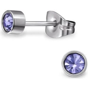 Aramat Jewels - Kristallen Serie - Oorknopjes - Paars Kristal - 3mm - Staal - Verfijnd - sieraden - meisjes - vrouwen - dames - Cadeau tip - Feestdagen