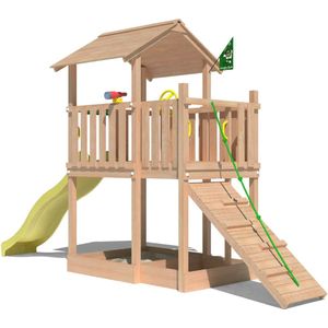 Jungle Gym Speeltoestel van Douglas Hout - Jungle Drift met Gele Glijbaan - Tuin Speeltoestel voor buiten met Zandbak en Klimhelling