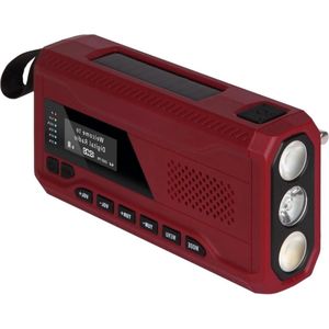 Noodradio - Draagbare digitale radio DAB/DAB+/FM/FM - Zonnecel zwengel batterij - SOS powerbank - Rood - Klein Noodradio