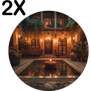 BWK Luxe Ronde Placemat - Kaarsen in een Rustgevend Gebouw - Set van 2 Placemats - 50x50 cm - 2 mm dik Vinyl - Anti Slip - Afneembaar