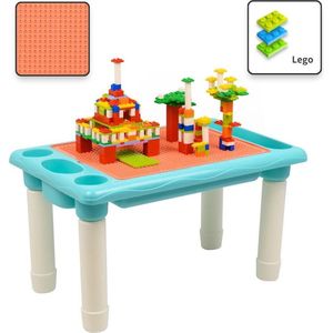 Decopatent® - Kindertafel Bouwtafel - Speeltafel met bouwplaat (Voor Lego® blokken) en vlakke kant - 4 Vakken - Met 316 Bouwstenen