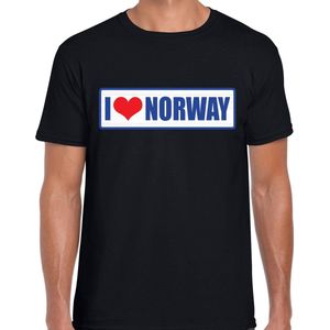 I love Norway / Noorwegen landen t-shirt met bordje in de kleuren van de Noorse vlag - zwart - heren -  Noorwegen landen shirt / kleding - EK / WK / Olympische spelen outfit L