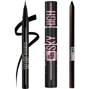 Maybelline Cadeauset Eye Essentials Black - Maybelline Sky High Mascara Cosmic Black - Maybelline Eyeliner Tattoo Liner Ink Jet Black - Maybelline Liner Pencil Gel Onyx