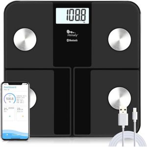 Slimme Digitale Badkamerweegschaal met USB Opladen – Metingen voor Gewicht, BMI, Lichaamsvet, Waterpercentage, Botmassa en Calorieën – Capaciteit tot 180 KG